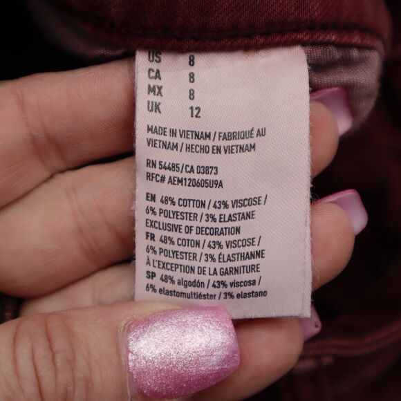 American Eagle Outfitters Shorts Womens 8 Red Mom Mid Rise Stretch Denim Button - Picture 3 of 15